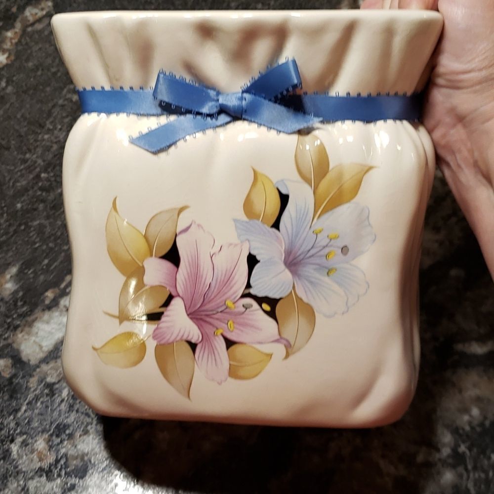 Lovely Vintage Floral Cream Colored Planter Vase - Porcelain